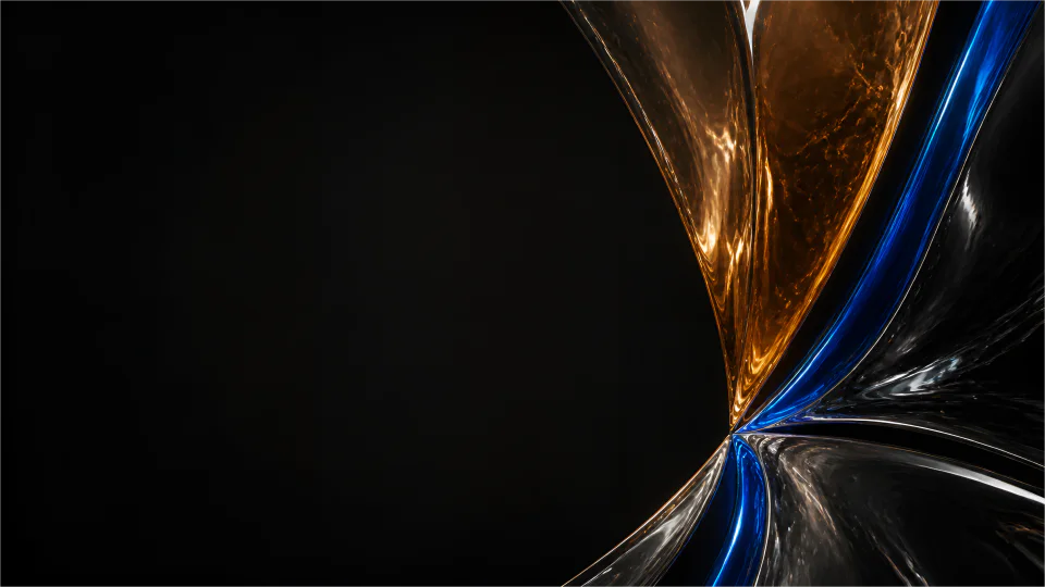 An ultramarine and amber pressure wall stands against a charcoal void.